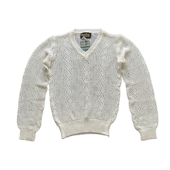 1970s Vintage Golden Touch Cream Fine Knit Sheer V-neck Sweater Size Small - Picture 1 of 4